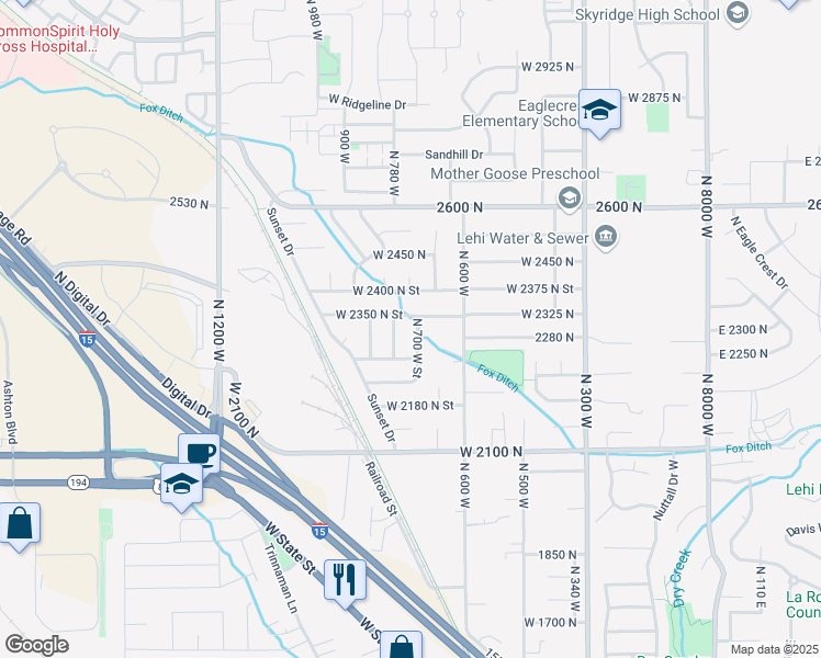 map of restaurants, bars, coffee shops, grocery stores, and more near 2327 North 700 West Street in Lehi