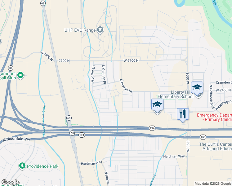 map of restaurants, bars, coffee shops, grocery stores, and more near North in Lehi