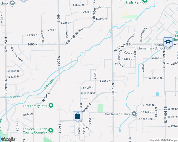 map of restaurants, bars, coffee shops, grocery stores, and more near 959 East 2330 North in Lehi