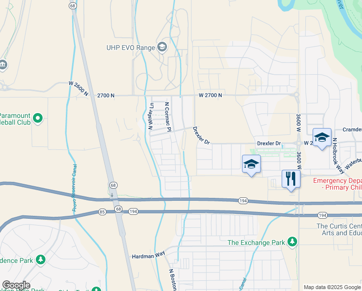 map of restaurants, bars, coffee shops, grocery stores, and more near 2436 Alesund Way in Lehi