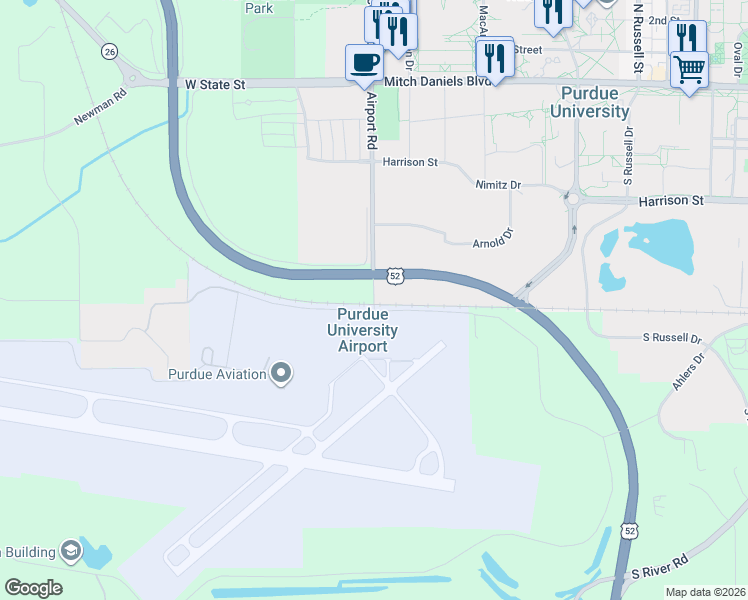 map of restaurants, bars, coffee shops, grocery stores, and more near Crabtree Valley Court in Tippecanoe