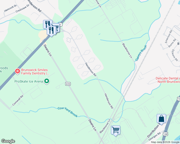 map of restaurants, bars, coffee shops, grocery stores, and more near 3901-4807 Twin Oaks Court in South Brunswick Township