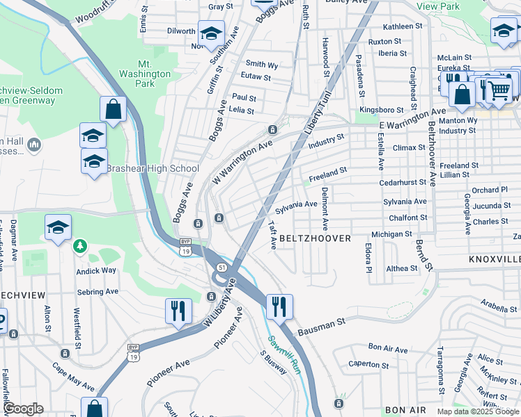 map of restaurants, bars, coffee shops, grocery stores, and more near 43 Lafferty Avenue in Pittsburgh