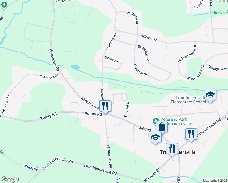 map of restaurants, bars, coffee shops, grocery stores, and more near 2531 Sanibel Court in Quakertown