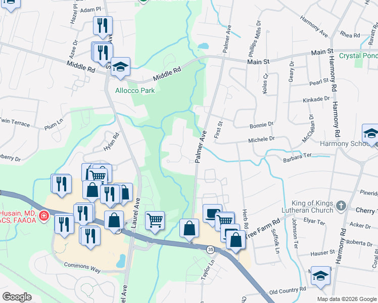 map of restaurants, bars, coffee shops, grocery stores, and more near 73 Arlington Court in Holmdel