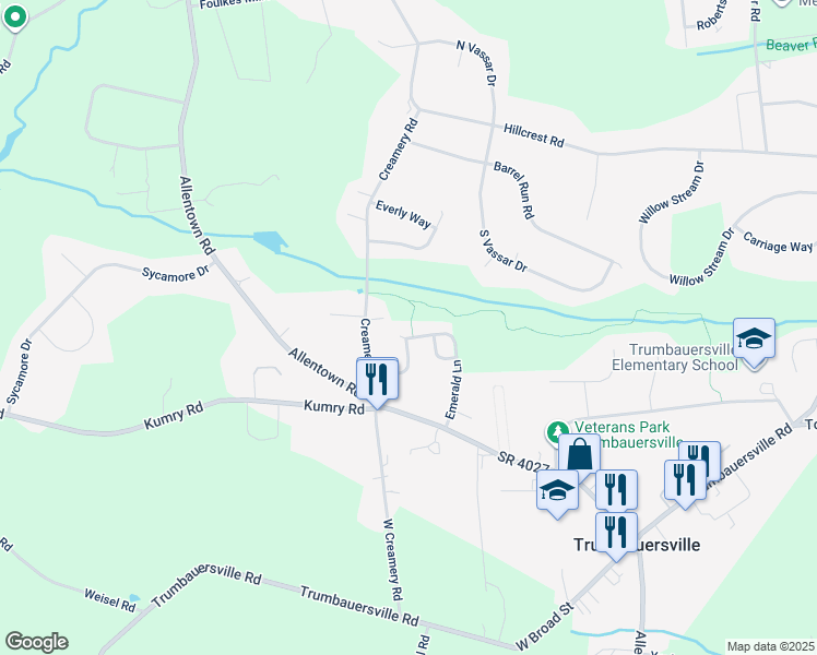 map of restaurants, bars, coffee shops, grocery stores, and more near 2531 Sanibel Court in Quakertown