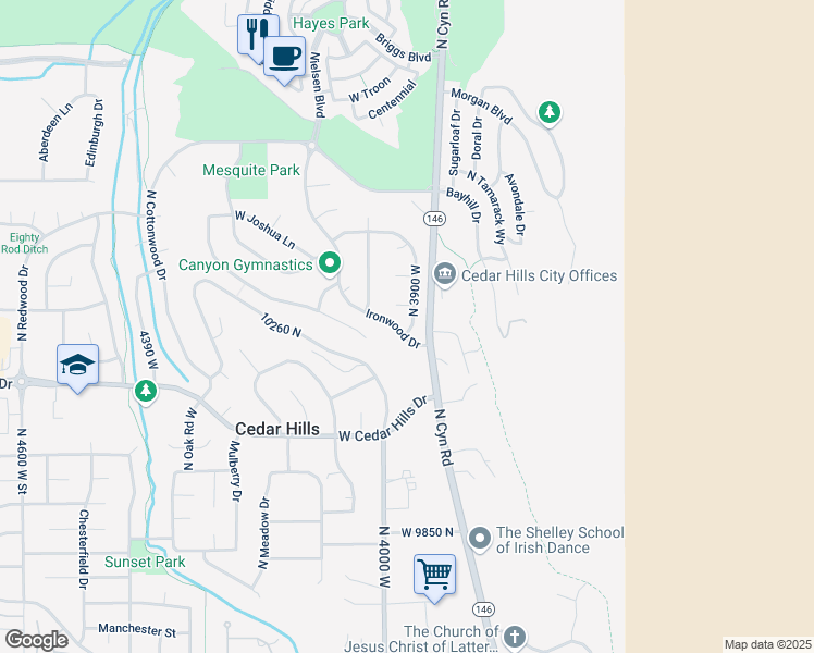 map of restaurants, bars, coffee shops, grocery stores, and more near 10208 North 3900 West in Cedar Hills