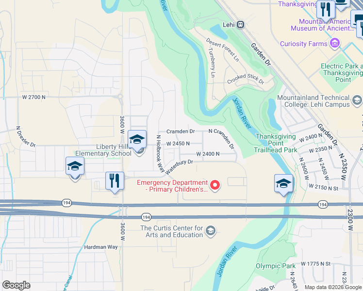 map of restaurants, bars, coffee shops, grocery stores, and more near 3232 West 2450 North in Lehi