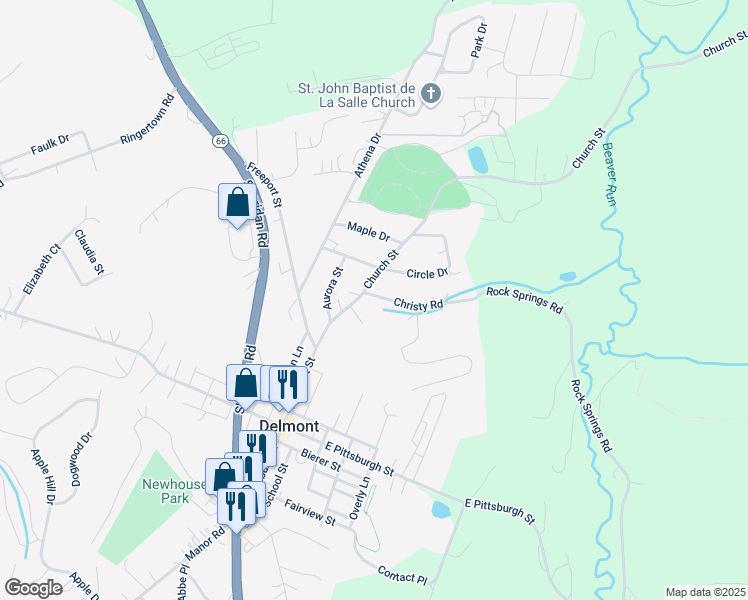 map of restaurants, bars, coffee shops, grocery stores, and more near 24 Christy Road in Delmont