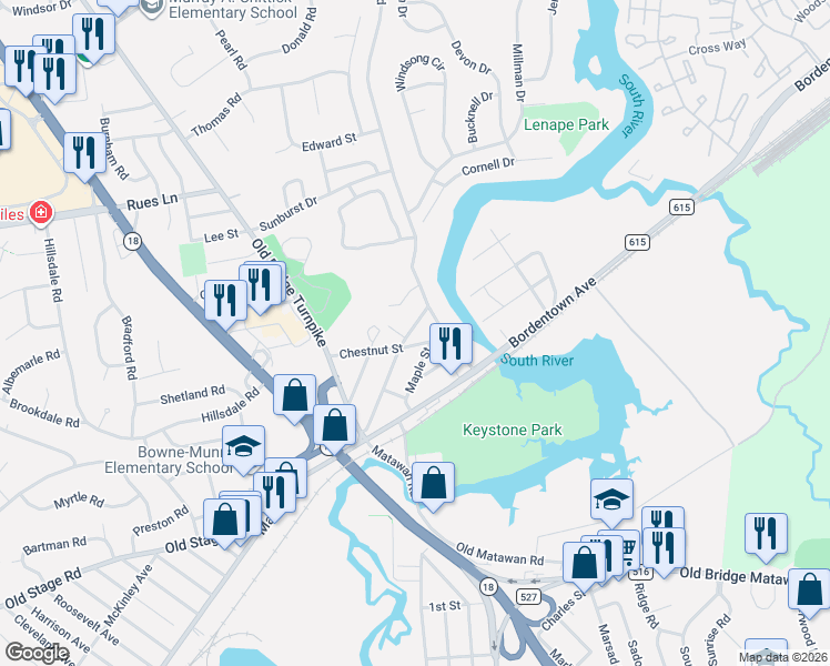 map of restaurants, bars, coffee shops, grocery stores, and more near 47 Kossman Street in East Brunswick