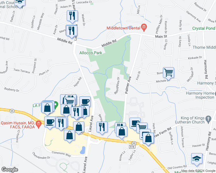 map of restaurants, bars, coffee shops, grocery stores, and more near 96 Cranbrook Court in Holmdel