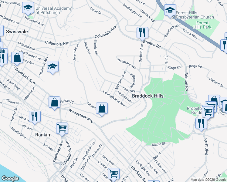 map of restaurants, bars, coffee shops, grocery stores, and more near 278 McKinley Avenue in Pittsburgh