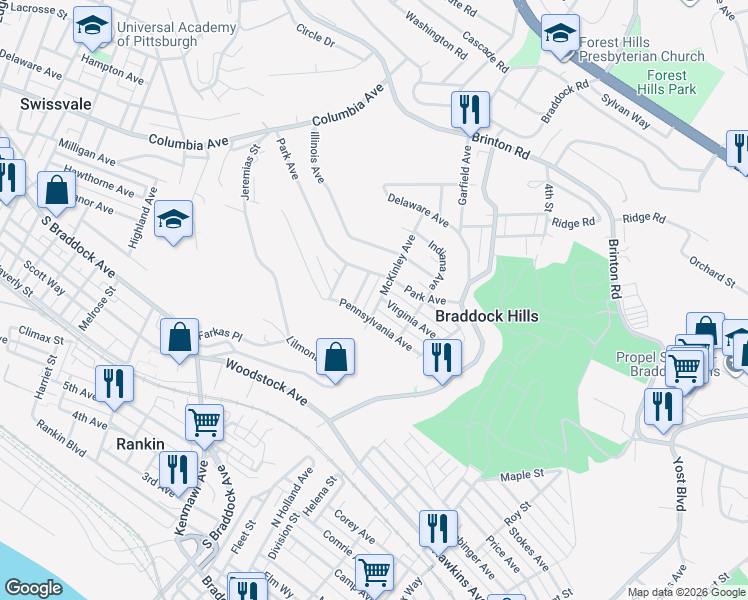 map of restaurants, bars, coffee shops, grocery stores, and more near 278 McKinley Avenue in Pittsburgh
