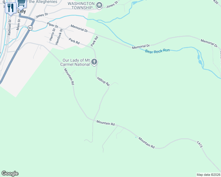 map of restaurants, bars, coffee shops, grocery stores, and more near 100-164 Hilltop Road in Lilly