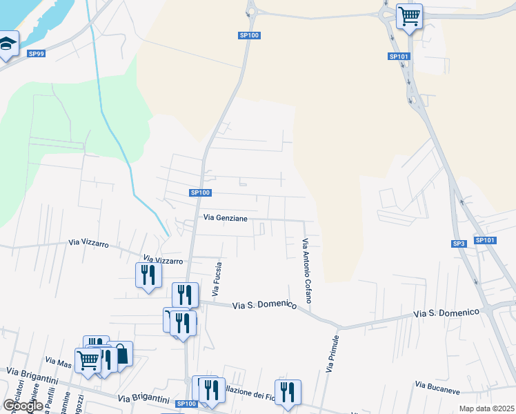 map of restaurants, bars, coffee shops, grocery stores, and more near 31 Via Fresie in Taranto