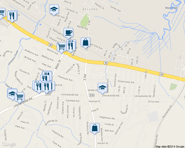 map of restaurants, bars, coffee shops, grocery stores, and more near 310 Wedgewood Circle in Belford