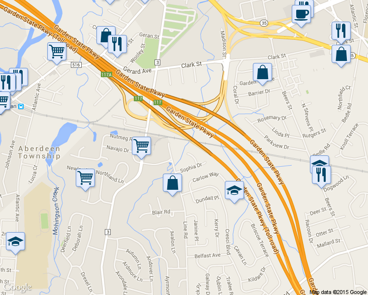 map of restaurants, bars, coffee shops, grocery stores, and more near 8 Leitrim Ln in Hazlet