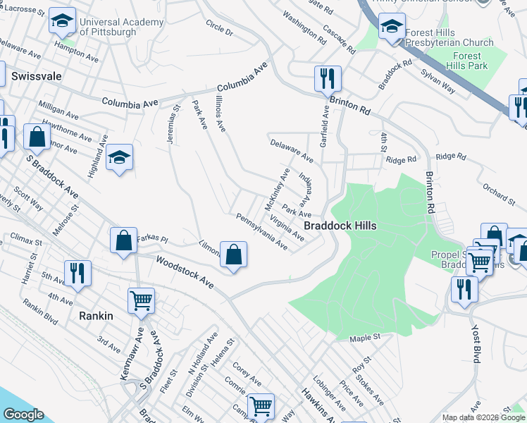 map of restaurants, bars, coffee shops, grocery stores, and more near 278 McKinley Avenue in Pittsburgh