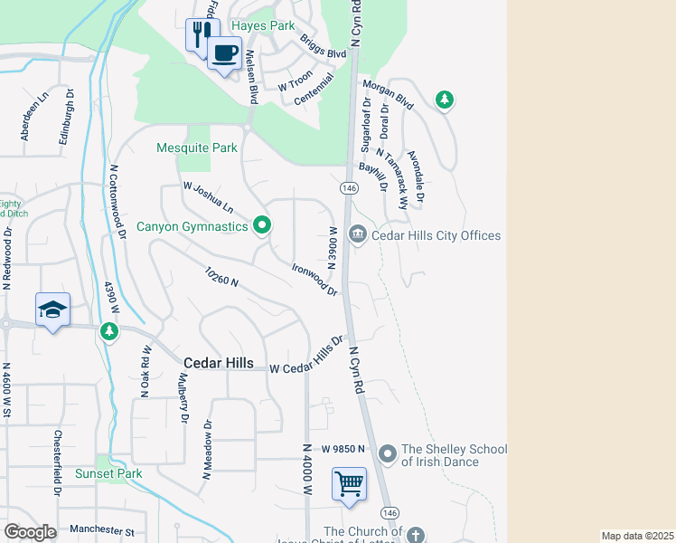 map of restaurants, bars, coffee shops, grocery stores, and more near 10208 North 3900 West in Cedar Hills