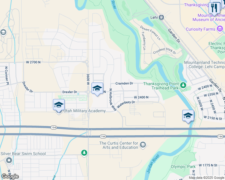 map of restaurants, bars, coffee shops, grocery stores, and more near 3376 West 2450 North in Lehi