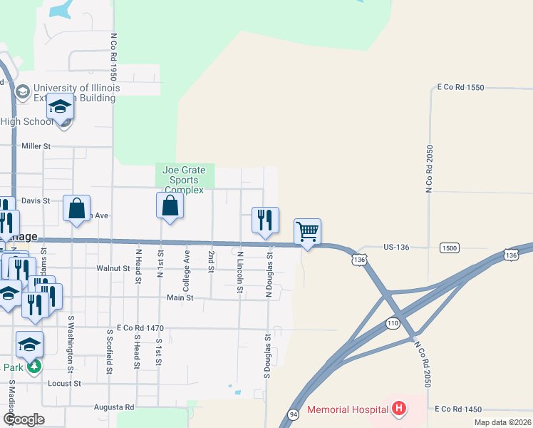 map of restaurants, bars, coffee shops, grocery stores, and more near 200 4th Street in Carthage