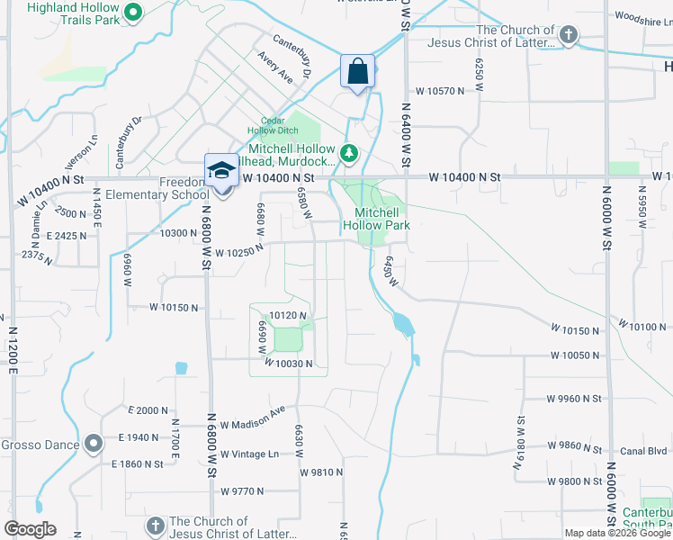 map of restaurants, bars, coffee shops, grocery stores, and more near 10211 North 6530 West in Highland