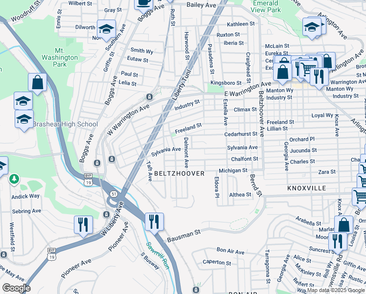 map of restaurants, bars, coffee shops, grocery stores, and more near 524 Delmont Avenue in Pittsburgh