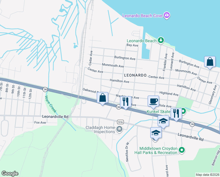 map of restaurants, bars, coffee shops, grocery stores, and more near 98 Highland Avenue in Leonardo