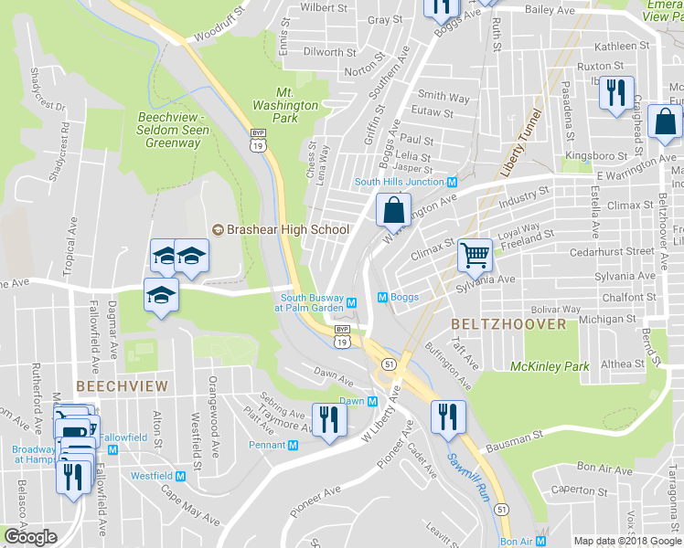 map of restaurants, bars, coffee shops, grocery stores, and more near 835 Boggs Avenue in Pittsburgh