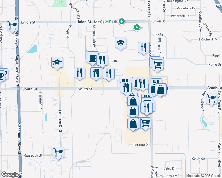 map of restaurants, bars, coffee shops, grocery stores, and more near in Lafayette