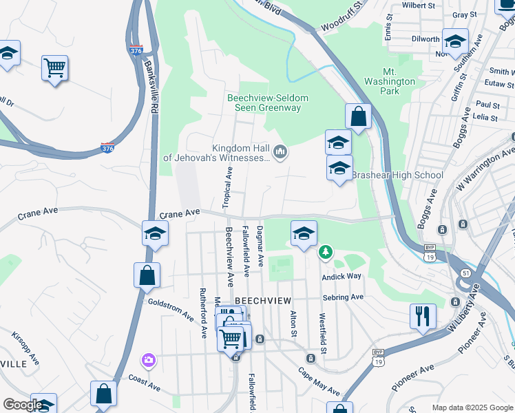 map of restaurants, bars, coffee shops, grocery stores, and more near 1120 Dagmar Avenue in Pittsburgh