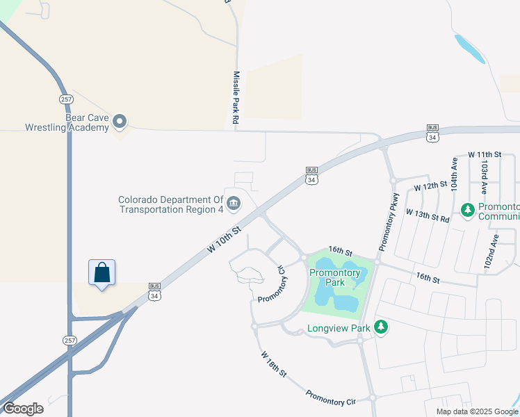map of restaurants, bars, coffee shops, grocery stores, and more near 10601 U.S. 34 Business in Greeley