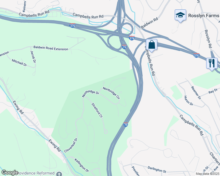 map of restaurants, bars, coffee shops, grocery stores, and more near 904 Windsor Court in Carnegie