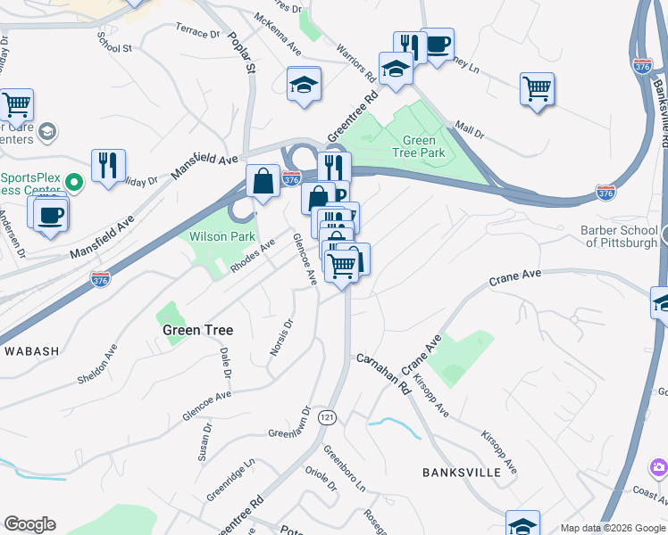 map of restaurants, bars, coffee shops, grocery stores, and more near 996 Greentree Rd in Pittsburgh