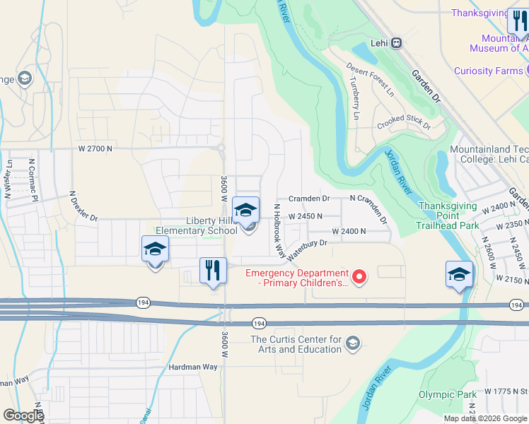 map of restaurants, bars, coffee shops, grocery stores, and more near 2476 North Circle C Way in Lehi