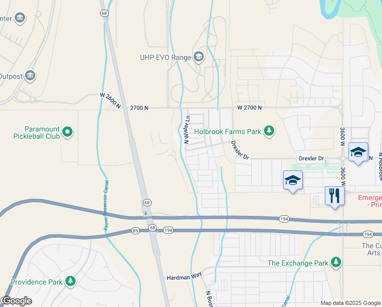 map of restaurants, bars, coffee shops, grocery stores, and more near 4468 Koster Drive in Lehi