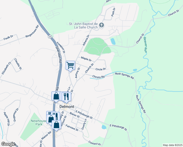 map of restaurants, bars, coffee shops, grocery stores, and more near 24 Christy Rd in Delmont