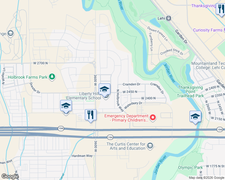 map of restaurants, bars, coffee shops, grocery stores, and more near 2476 North Circle C Way in Lehi