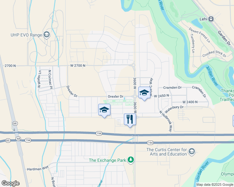 map of restaurants, bars, coffee shops, grocery stores, and more near 3789 West 2500 North in Lehi