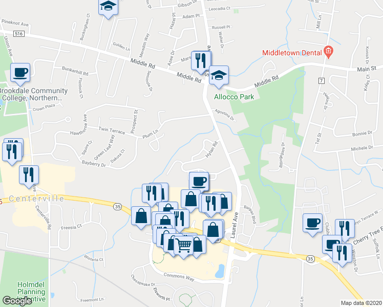 map of restaurants, bars, coffee shops, grocery stores, and more near 18 Durant Avenue in Holmdel