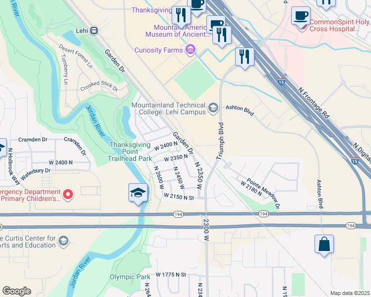 map of restaurants, bars, coffee shops, grocery stores, and more near 2389 North 2350 West in Lehi