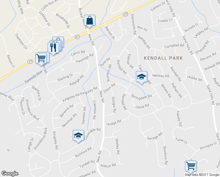 map of restaurants, bars, coffee shops, grocery stores, and more near 2 Sturgis Road in South Brunswick Township
