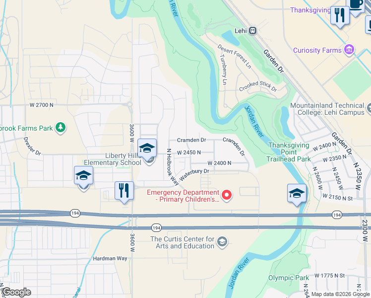 map of restaurants, bars, coffee shops, grocery stores, and more near 3288 West 2450 North in Lehi