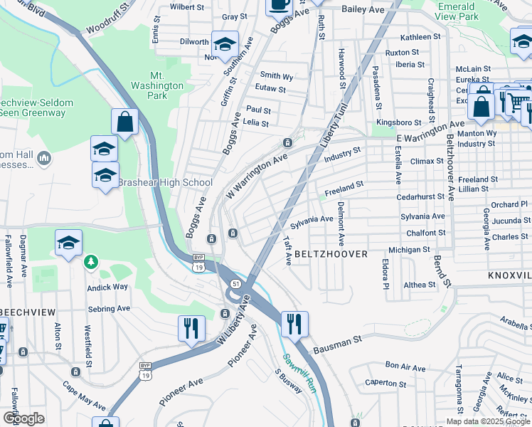 map of restaurants, bars, coffee shops, grocery stores, and more near 43 Lafferty Avenue in Pittsburgh