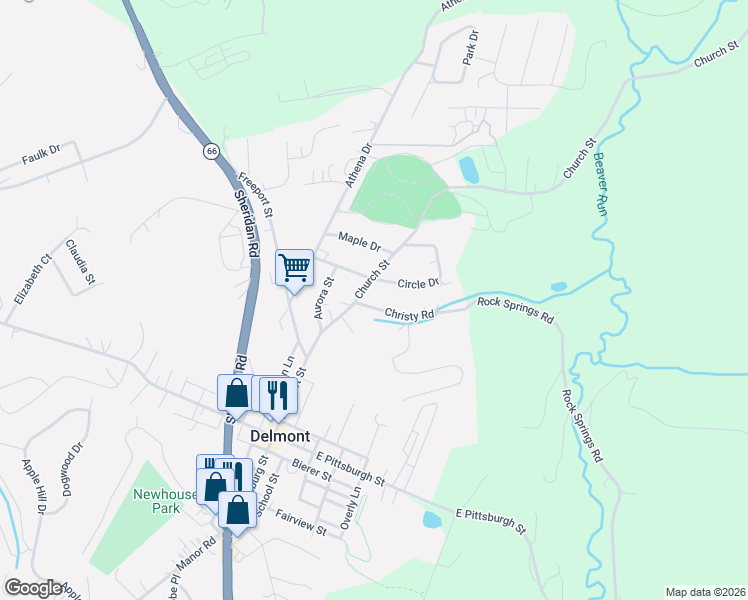 map of restaurants, bars, coffee shops, grocery stores, and more near 24 Christy Road in Delmont