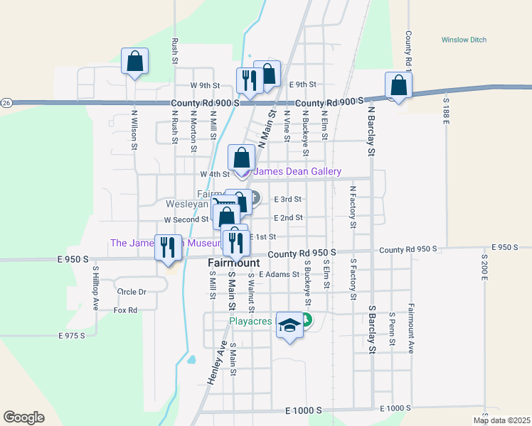 map of restaurants, bars, coffee shops, grocery stores, and more near 301-387 North Sycamore Street in Fairmount