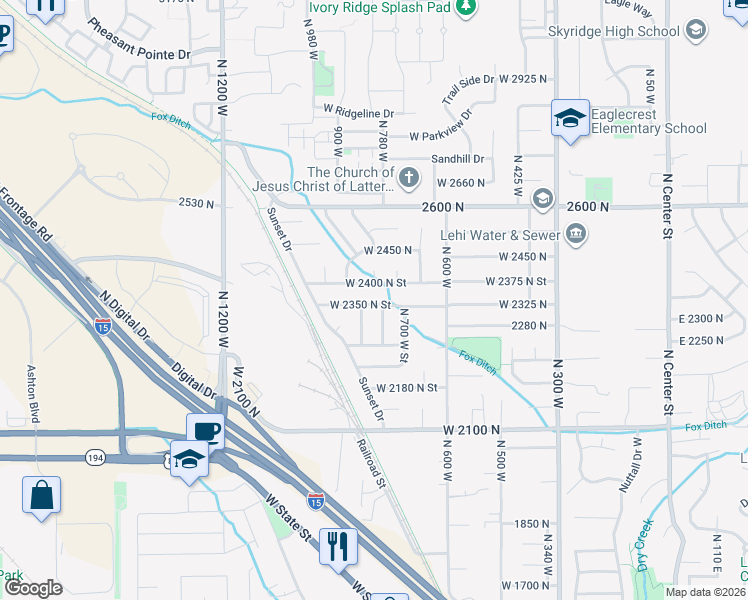 map of restaurants, bars, coffee shops, grocery stores, and more near 768 West 2350 North Street in Lehi