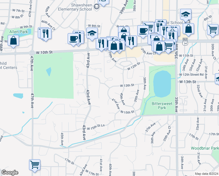 map of restaurants, bars, coffee shops, grocery stores, and more near 3000 13th Street in Greeley