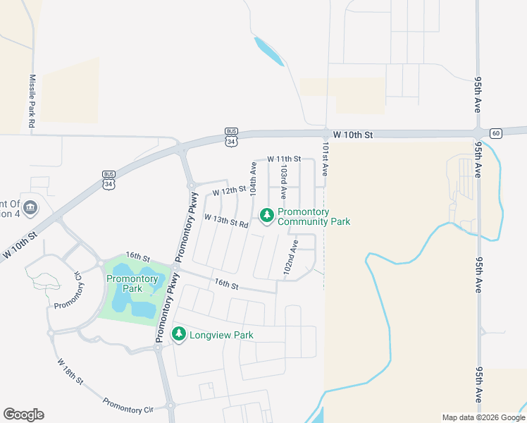 map of restaurants, bars, coffee shops, grocery stores, and more near 1229 103rd Avenue in Greeley