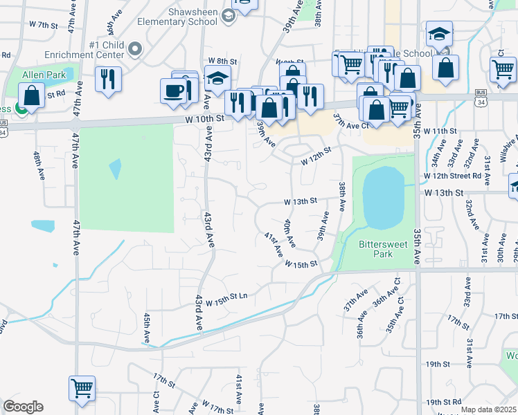 map of restaurants, bars, coffee shops, grocery stores, and more near 3000 13th Street in Greeley